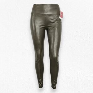 SPANX Faux Leather Dark Olive Green Croc Shine Leggings Size Medium NWT